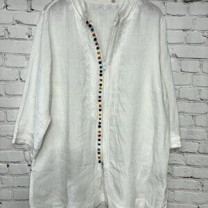 Soft Suroundings 100 % Linen White Embroidered Details Tunic Top Sz 2X